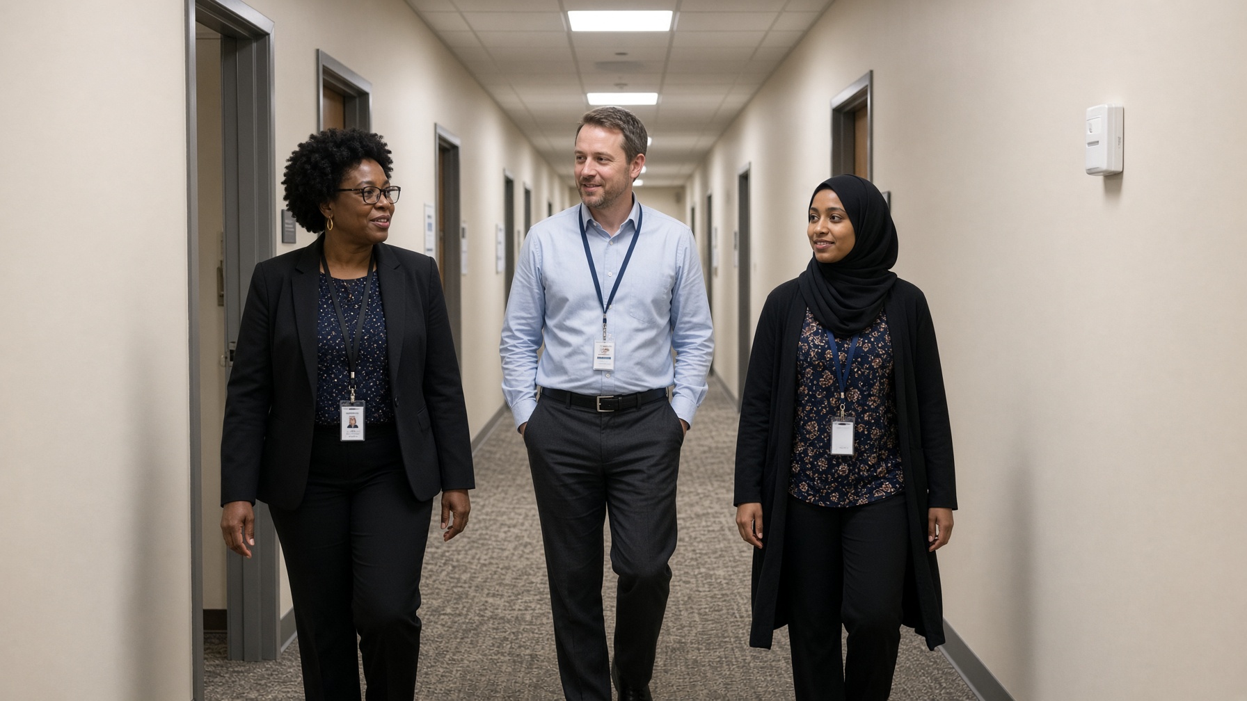 Ordinary hallway — culture is what happens after the poster.