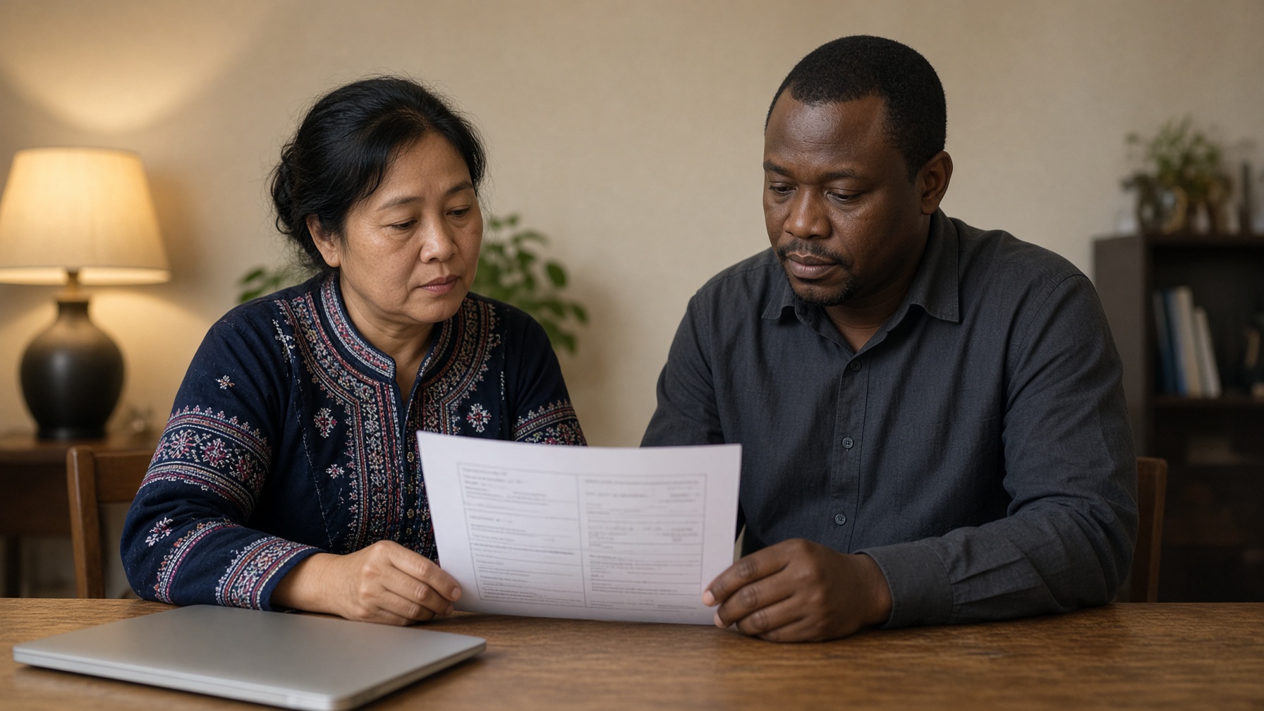 Two colleagues looking at a form together — the process is the object.