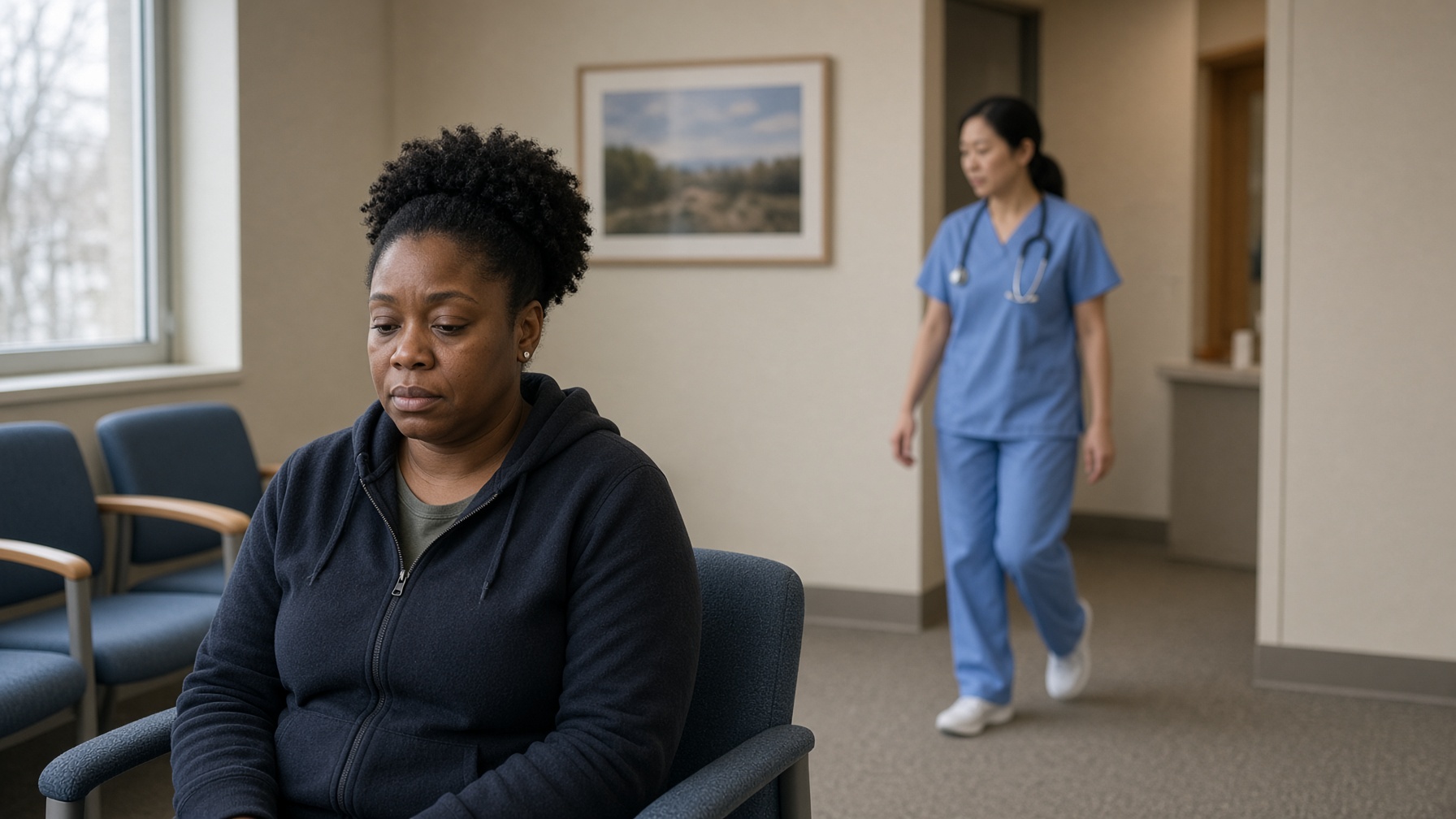 A clinic waiting area — health outcomes are produced in systems, not only in households.