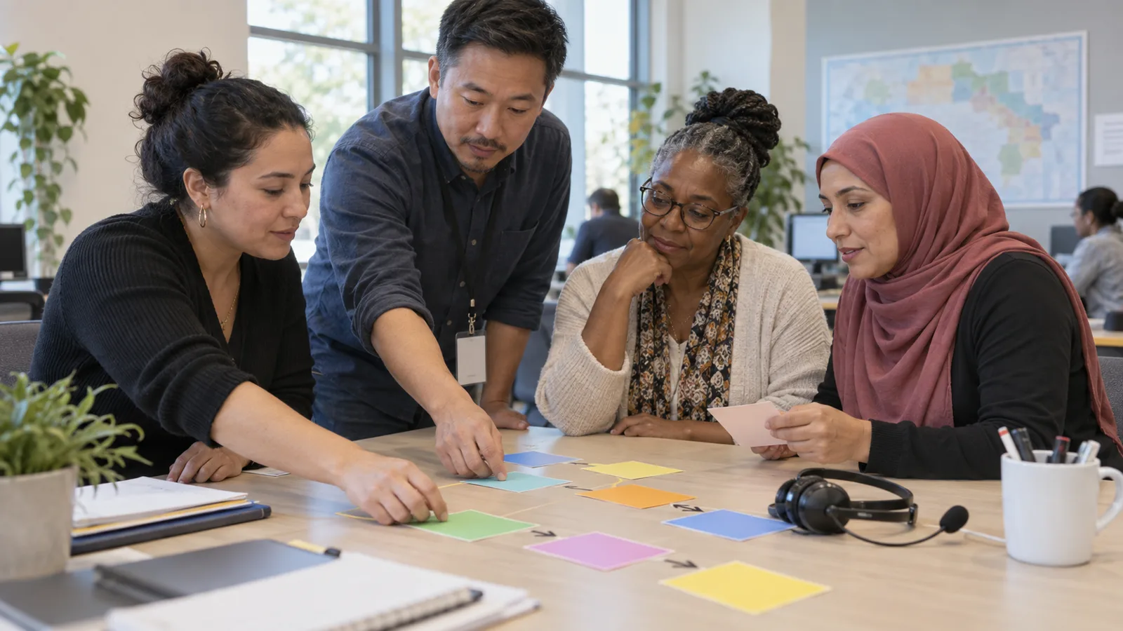Photograph of colleagues in a scene of language access planning.