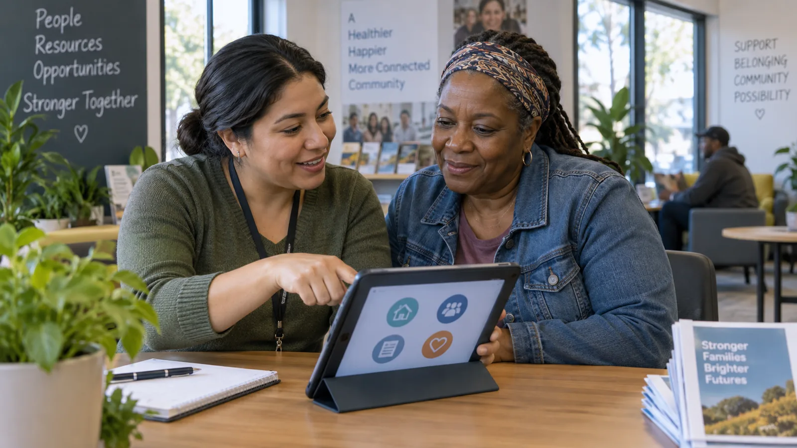 Photograph of colleagues in a scene of community health navigation.