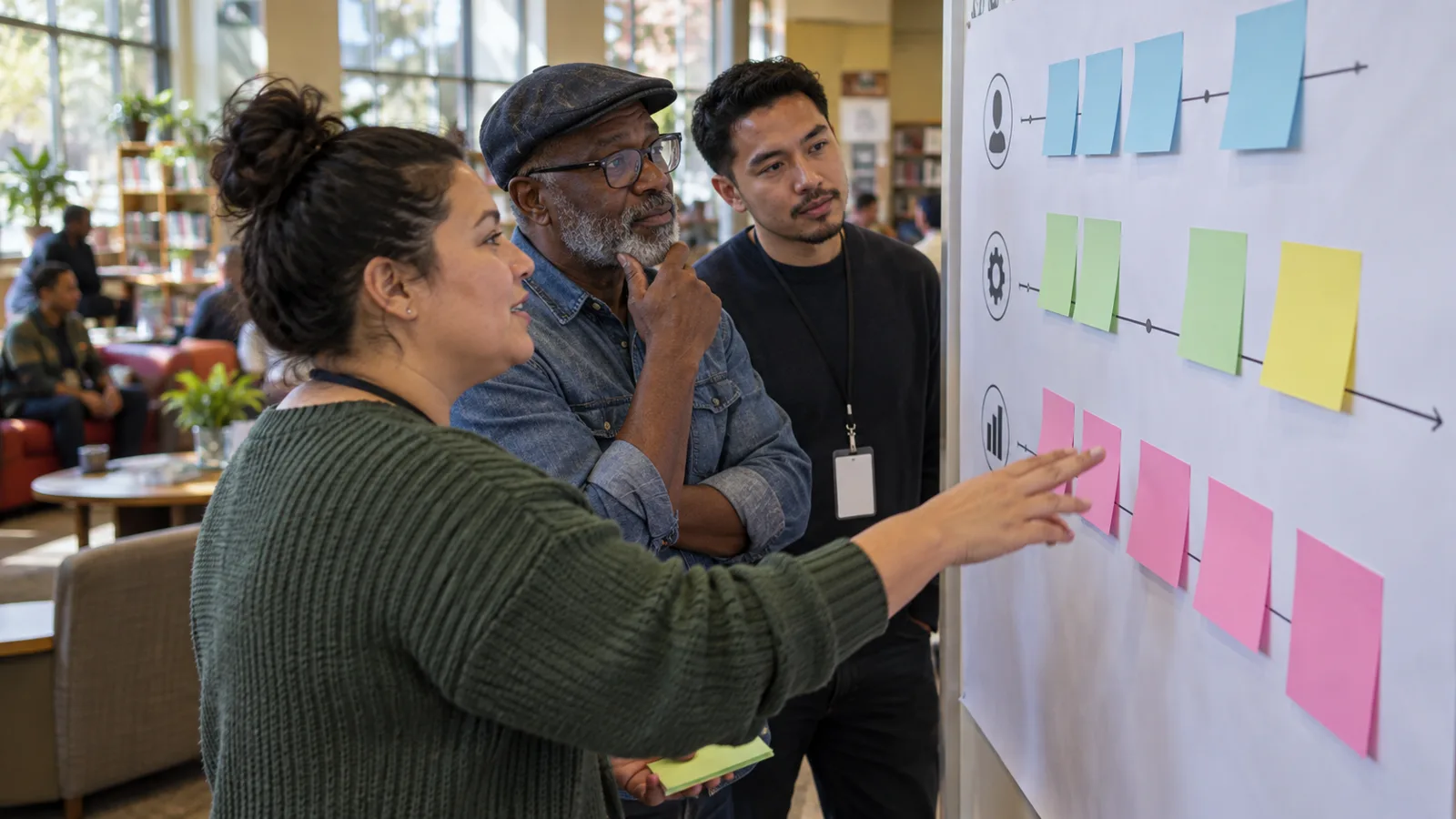 Photograph of colleagues in a scene of service journey mapping.