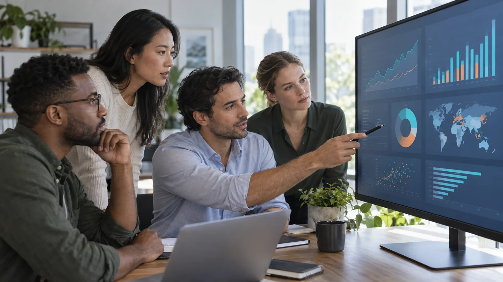 Photograph of colleagues in a scene of data equity review.