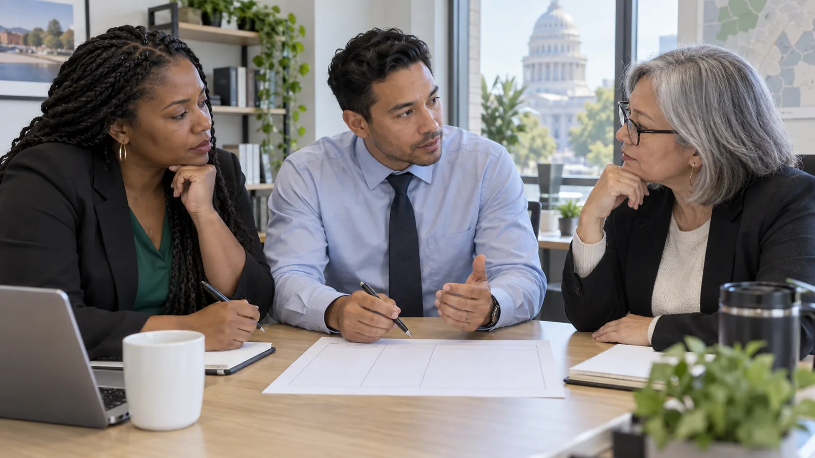 Photograph of colleagues in a scene of equity impact assessment.