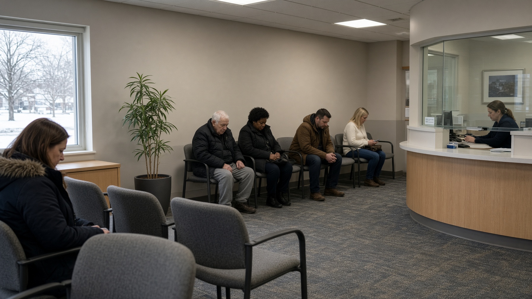 People wait in a Minnesota human-services waiting room.