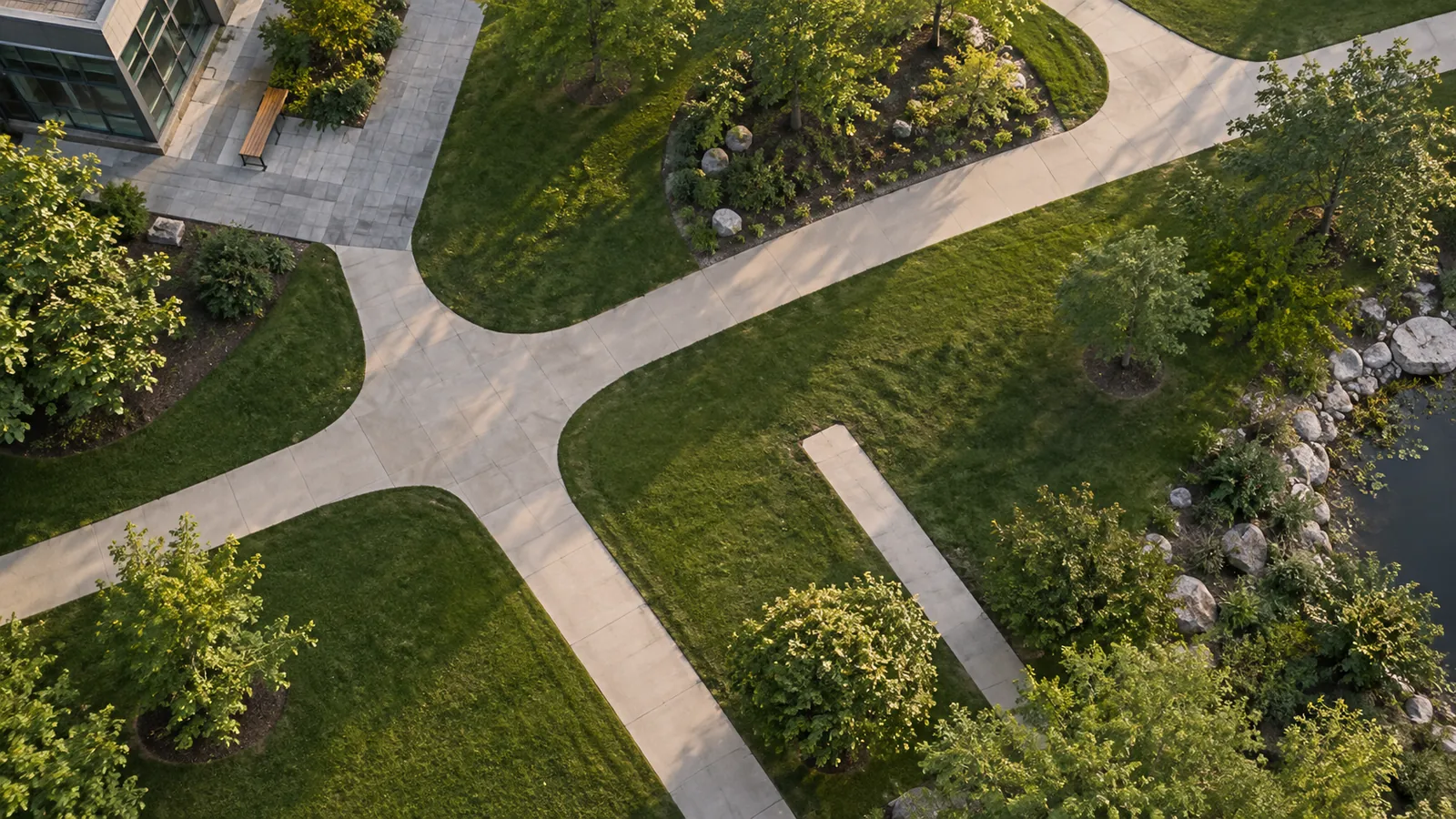 A network of outdoor paths includes one route that stops short of the others.