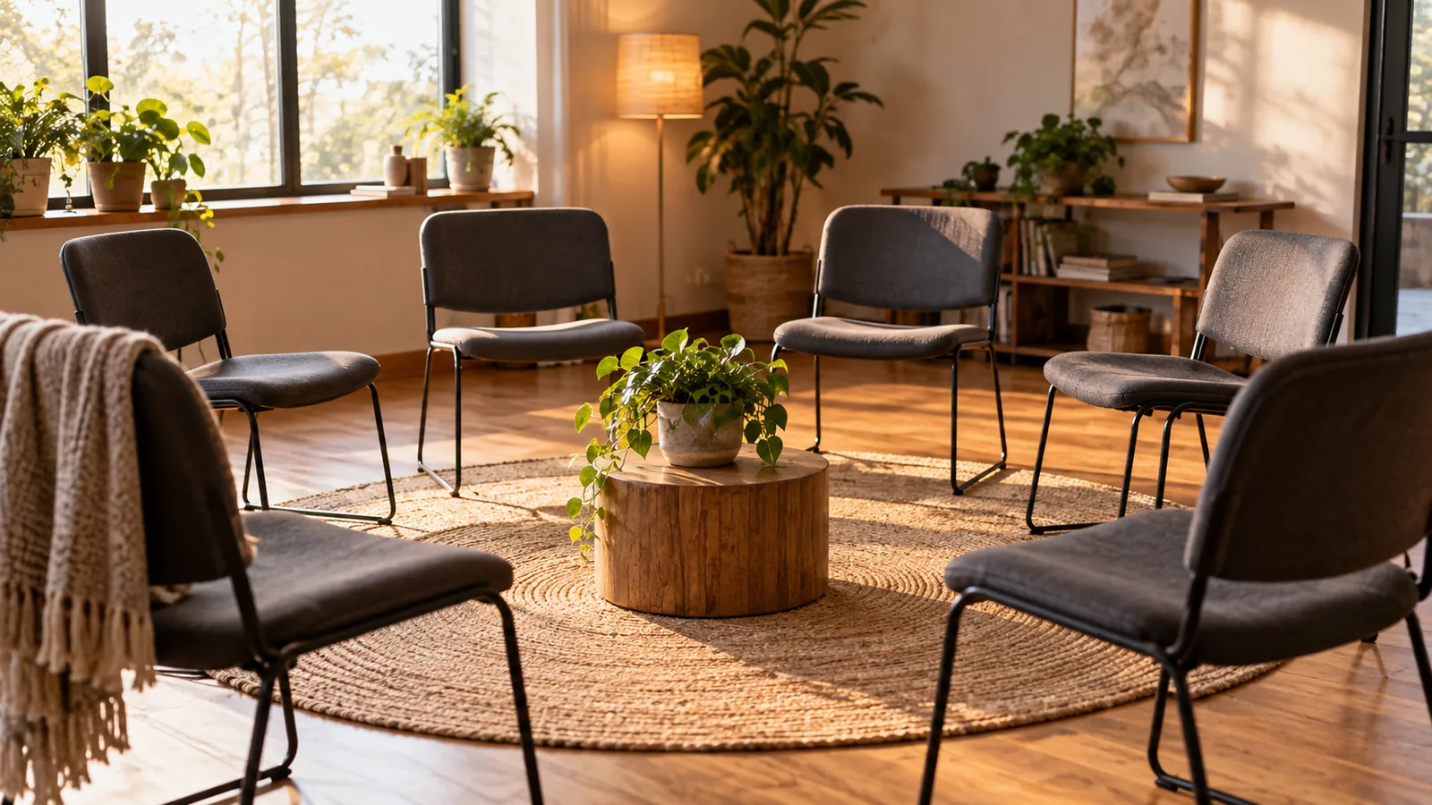 Chairs are arranged in a circle for a restorative conversation.